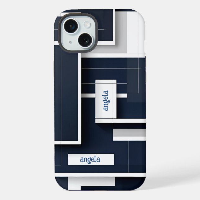 Stilvoll modernes abstraktes geometrisches Marineb iPhone Hülle (Rückseite)