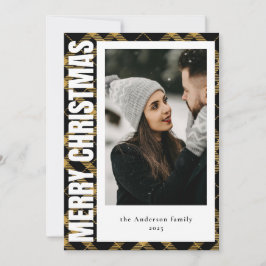 Stilvoll Modernes Black & Gold Kariertes Foto Weih Feiertagskarte