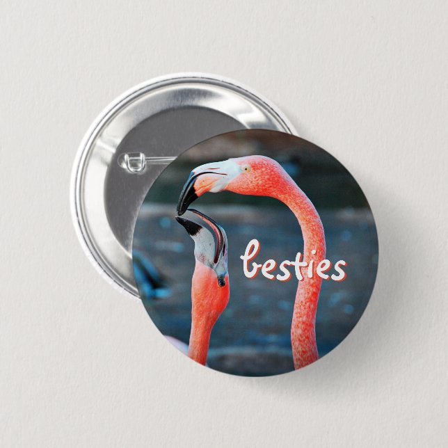 Stilvoll Modernes Pink Flamingos Foto Besties Scri Button (Vorne & Hinten)