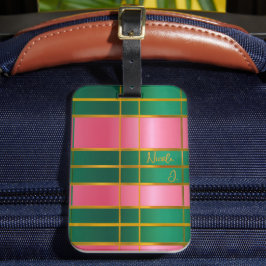 Stilvoll monogrammiert kräftiges Rosa & Grün, Gold Gepäckanhänger