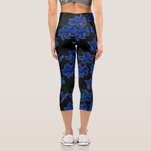 Stilvoll Neon Blue Blumen Blumen Capri Leggings