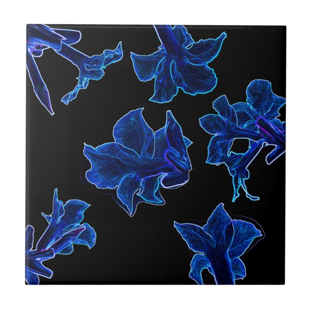 Stilvoll Neon Blue Blumen Blumen Fliese (Vorderseite)