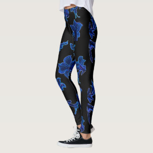 Stilvoll Neon Blue Blumen Blumen Leggings