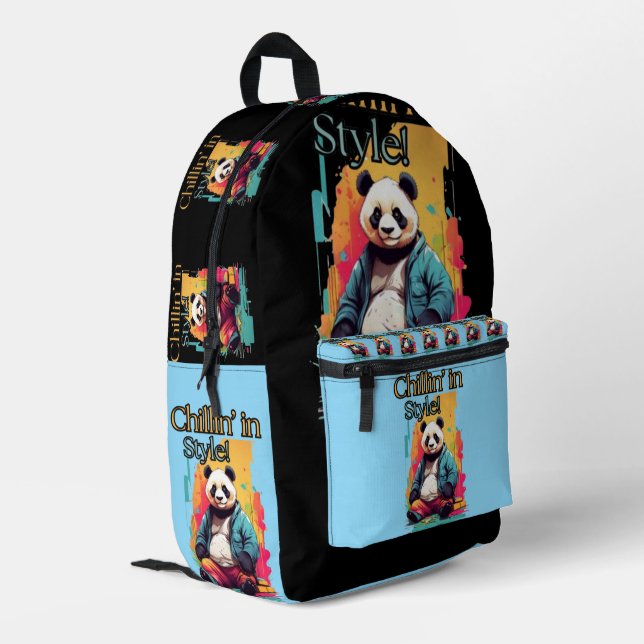 Stilvoll Panda Graphic | Niedliche und farbenfrohe Bedruckter Rucksack (Rückseitige Ecke links)