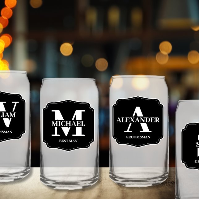 Stilvoll Personalisierter Monogramm-Trauzeuge Dosenglas (personalized monogram groomsman beer glass can groomsman proposal)