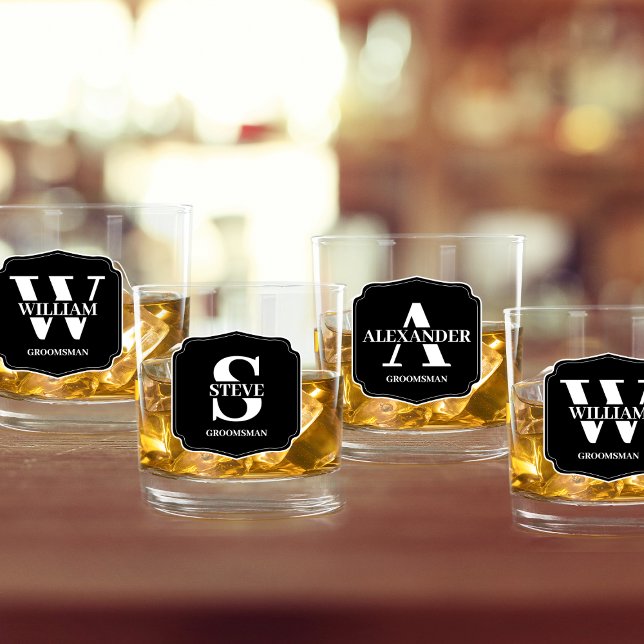 Stilvoll Personalisierter Monogramm-Trauzeuge Whiskyglas (groomsman proposal personalized whiskey glasses monogram stylish classic)