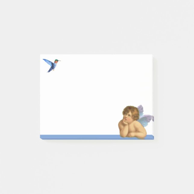 Stilvoll Raphael Cherub & Blue Hummingbird Post-it Klebezettel (Vorderseite)