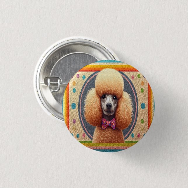 Stilvoll realistisch Niedlicher Poodle Dog farbenf Button (Vorne & Hinten)