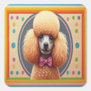 Stilvoll realistisch Niedlicher Poodle Dog farbenf Quadratischer Aufkleber