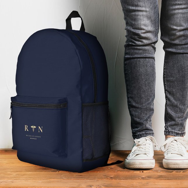 Stilvoll registrierter Krankenschwester RN Monogra Bedruckter Rucksack (Stylish Registered Nurse RN Monogram Blue Gold Printed Backpack
)