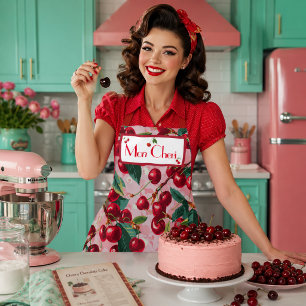 Stilvoll Retro 'Cherry Pop' Rosa Personalisiert Schürze