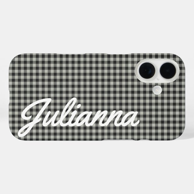 Stilvoll Retro Gray Gingham Kariert Personalisiert Case-Mate iPhone Hülle (Rückseite (Horizontal))