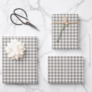 Stilvoll Retro Gray Gingham Kariertes Muster Geschenkpapier Set