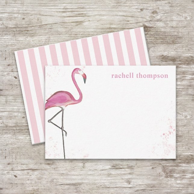 Stilvoll rosa Chic Flamingo Simple Watercolor Mitteilungskarte (Von Creator hochgeladen)