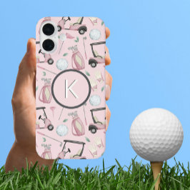 Stilvoll rosa Feminine Golf Design Custom Monogram iPhone 16 Plus Hülle