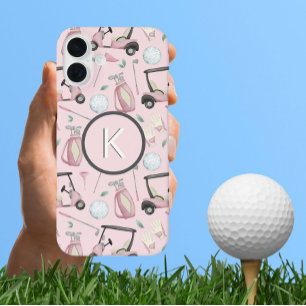 Stilvoll rosa Feminine Golf Design Custom Monogram iPhone 16 Plus Hülle