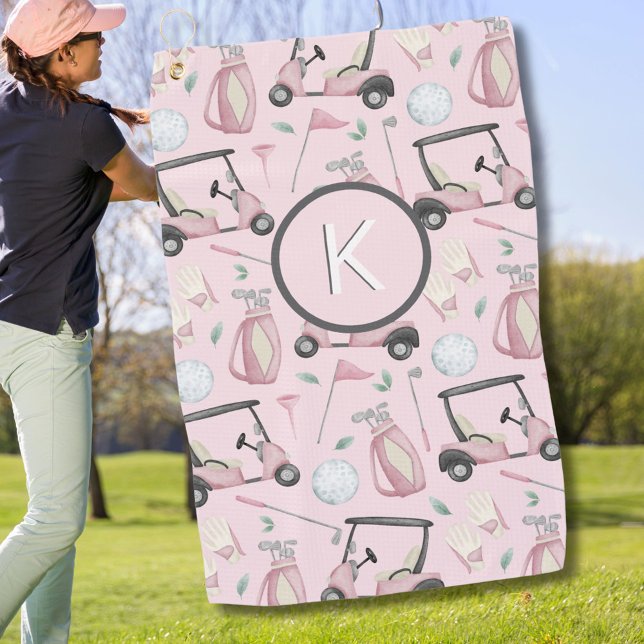 Stilvoll rosa Feminine Golf Design Custom Monogram Golfhandtuch (Von Creator hochgeladen)