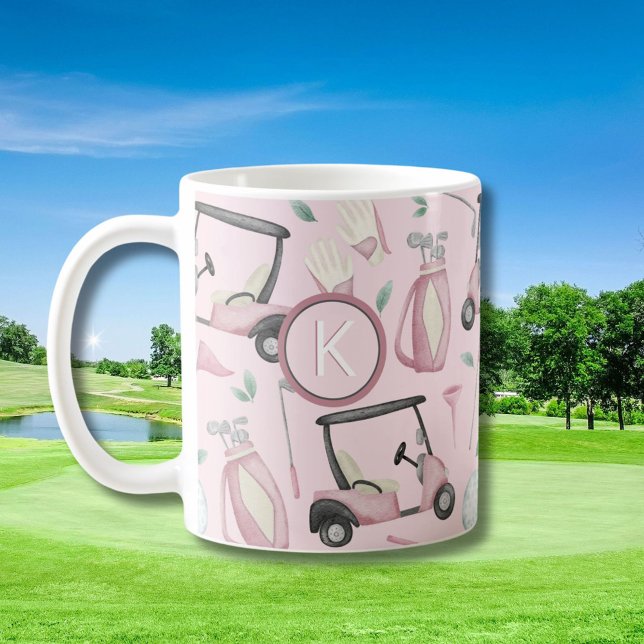 Stilvoll rosa Feminine Golf Design Custom Monogram Kaffeetasse (Von Creator hochgeladen)