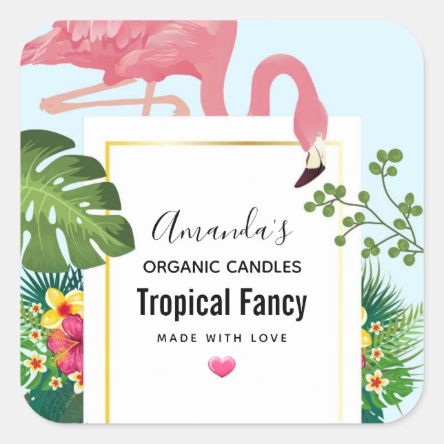 Stilvoll rosa Flamingo und Tropical Square Sticker (Vorderseite)