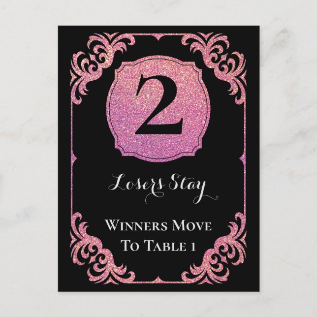 Stilvoll rosa Glitzer Bunco Two Table Card Postkarte (Vorderseite)