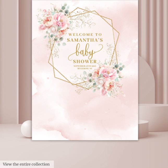 Stilvoll rosa goldfarbene Babydusche Foto Stand Wandteppich (Stylish blush pink gold baby shower photo booth Tapestry)