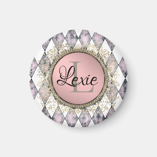 Stilvoll rosa Harlequin Monogram Magnet