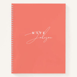 Stilvoll rosa Korallensignatur Monogram Notizbuch