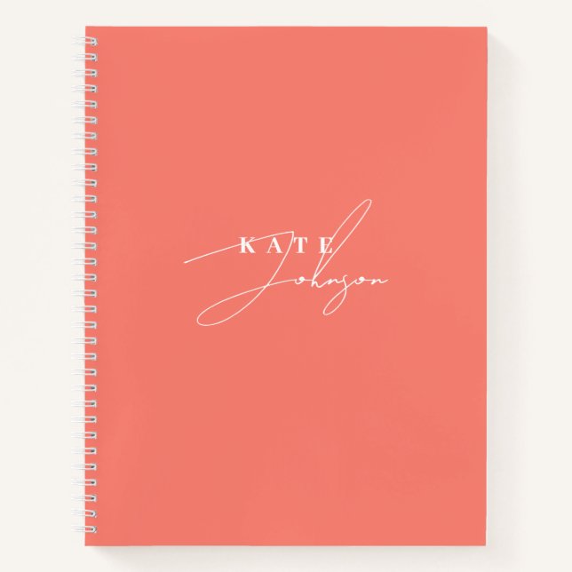 Stilvoll rosa Korallensignatur Monogram Notizbuch (Vorderseite)