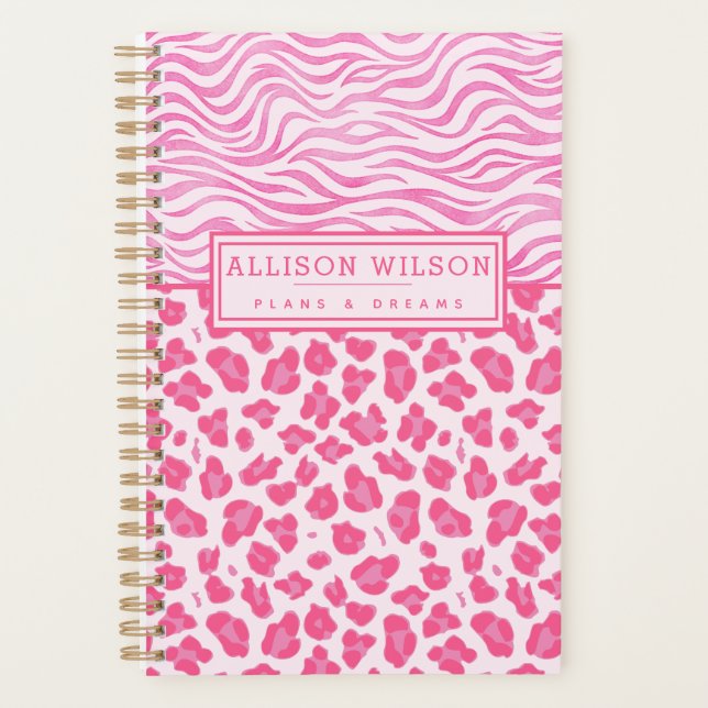 Stilvoll rosa Leopard und Zebra Print Planer (Vorderseite)