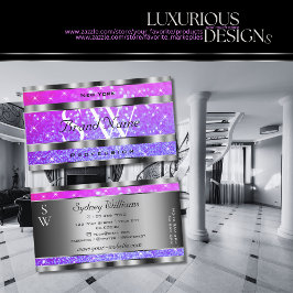 Stilvoll rosa Lila Glitzer Stars Monogram Silver Visitenkarte