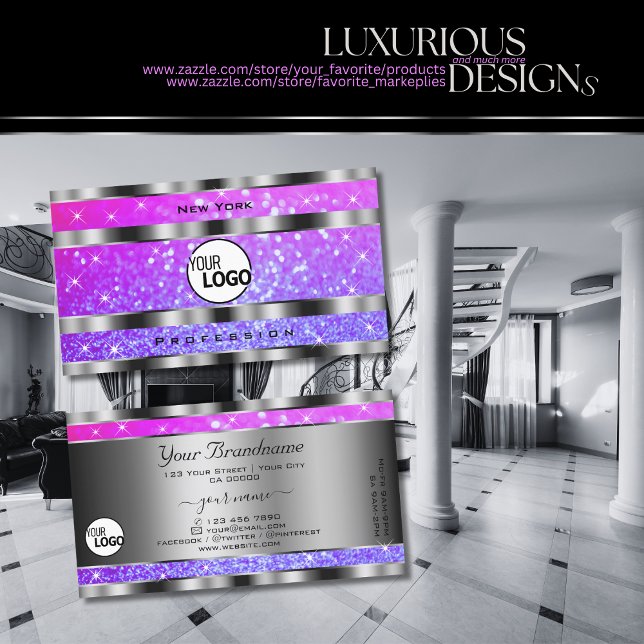 Stilvoll rosa Lila Glitzer-Stars und Logosilber Visitenkarte (Von Creator hochgeladen)