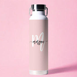 Stilvoll rosa Modernes Script Girly Monogram Name Trinkflasche