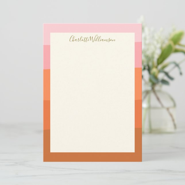 Stilvoll rosa Orange Abstrakt Stripes Script Name Mitteilungskarte (Stehend Vorderseite)