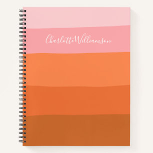 Stilvoll rosa Orange Abstrakt Stripes Script Name Notizbuch