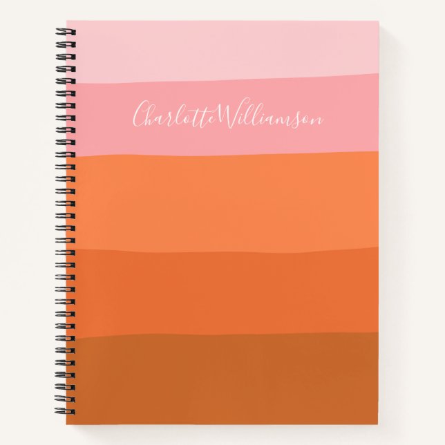 Stilvoll rosa Orange Abstrakt Stripes Script Name Notizbuch (Vorderseite)