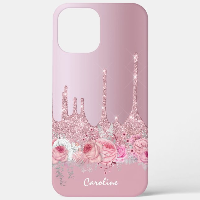 Stilvoll rosa Rosa Glitzer Tropfen Case-Mate iPhone Hülle (Rückseite)