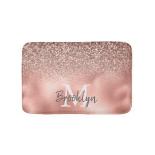 Stilvoll rosa Rose Gold Glitzer Confetti Monogram Badematte