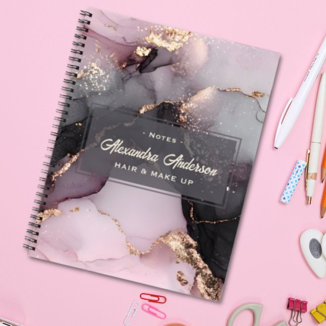 Stilvoll rosa Schwarz Glitzer Agate Marble Notizbuch (Stylish Pink Black Gold Glitter Agate Marble Notebook)