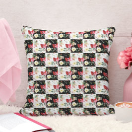 Stilvoll rosa, schwarz-weiße Schachbrett mit Blume Kissen
