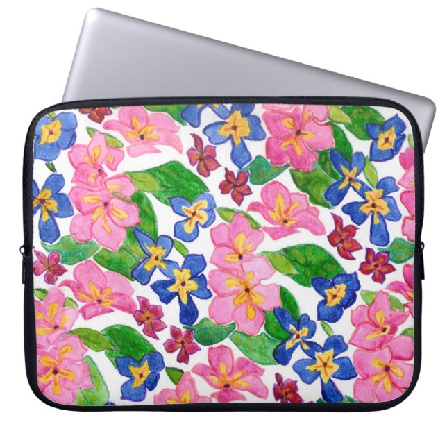 Stilvoll rosa und blaue Primrosen Laptop-Sieb Laptopschutzhülle (Vorderseite)