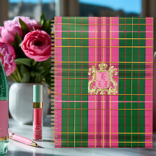 Stilvoll rosa und grün Kariert Mit Monogramm Planer