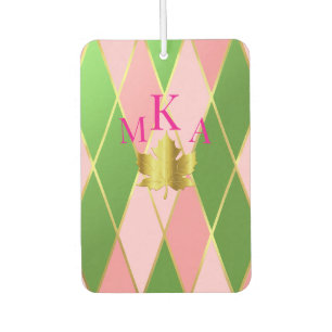 Stilvoll rosa und grüne Raute Monogram Autolufterfrischer