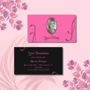 Stilvoll rosa und schwarz Verziert mit Portrait Fo Visitenkarte