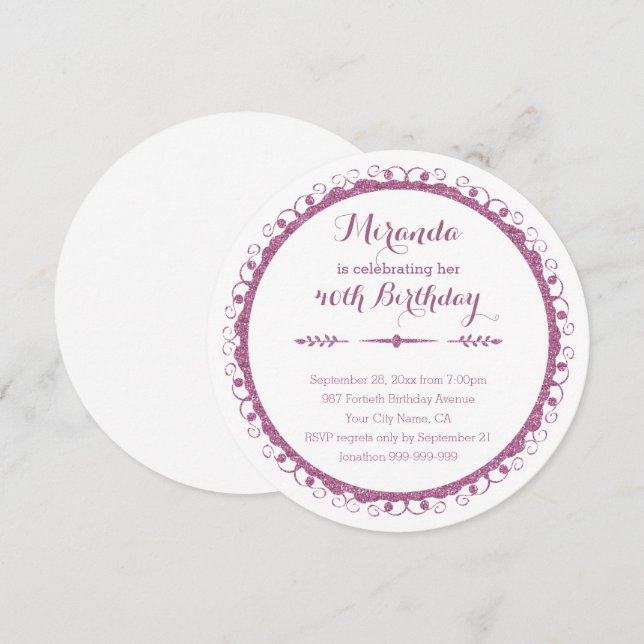 Stilvoll rosa Verzierter Rahmen 40. Geburtstag Par Einladung (Vorne/Hinten)