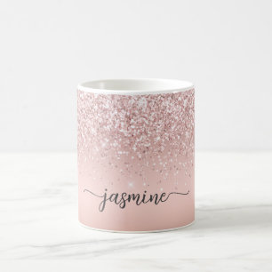 Stilvoll roségoldener Glitter Monogramm Namenszug Kaffeetasse