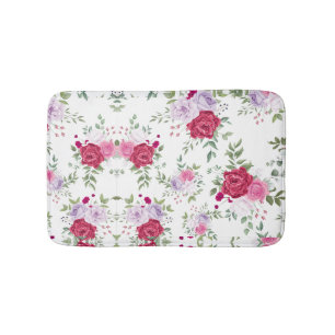 Stilvoll Rot und Rosa Blumenmuster auf Weiß Badematte