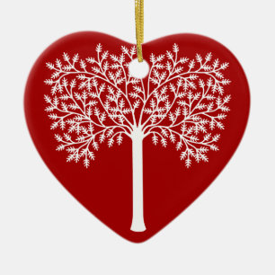 Stilvoll roter und weißer Baum Keramikornament