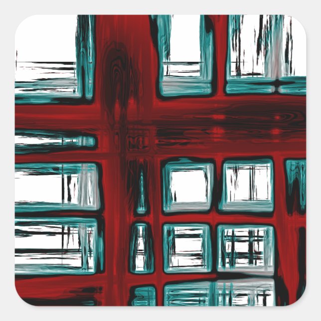 Stilvoll rotes Kariertes Muster Quadratischer Aufkleber (Vorderseite)