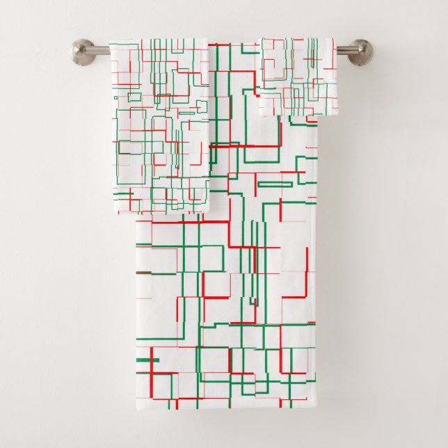 Stilvoll rotes und grünes Muster Badhandtuch Set (Insitu)