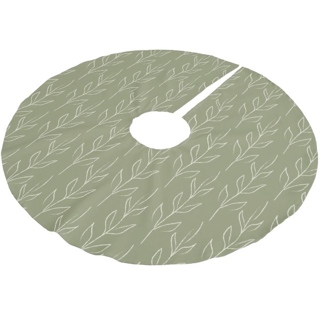 Stilvoll rustikal botanisch in Sage Green  Polyester Weihnachtsbaumdecke (Schrägansicht)